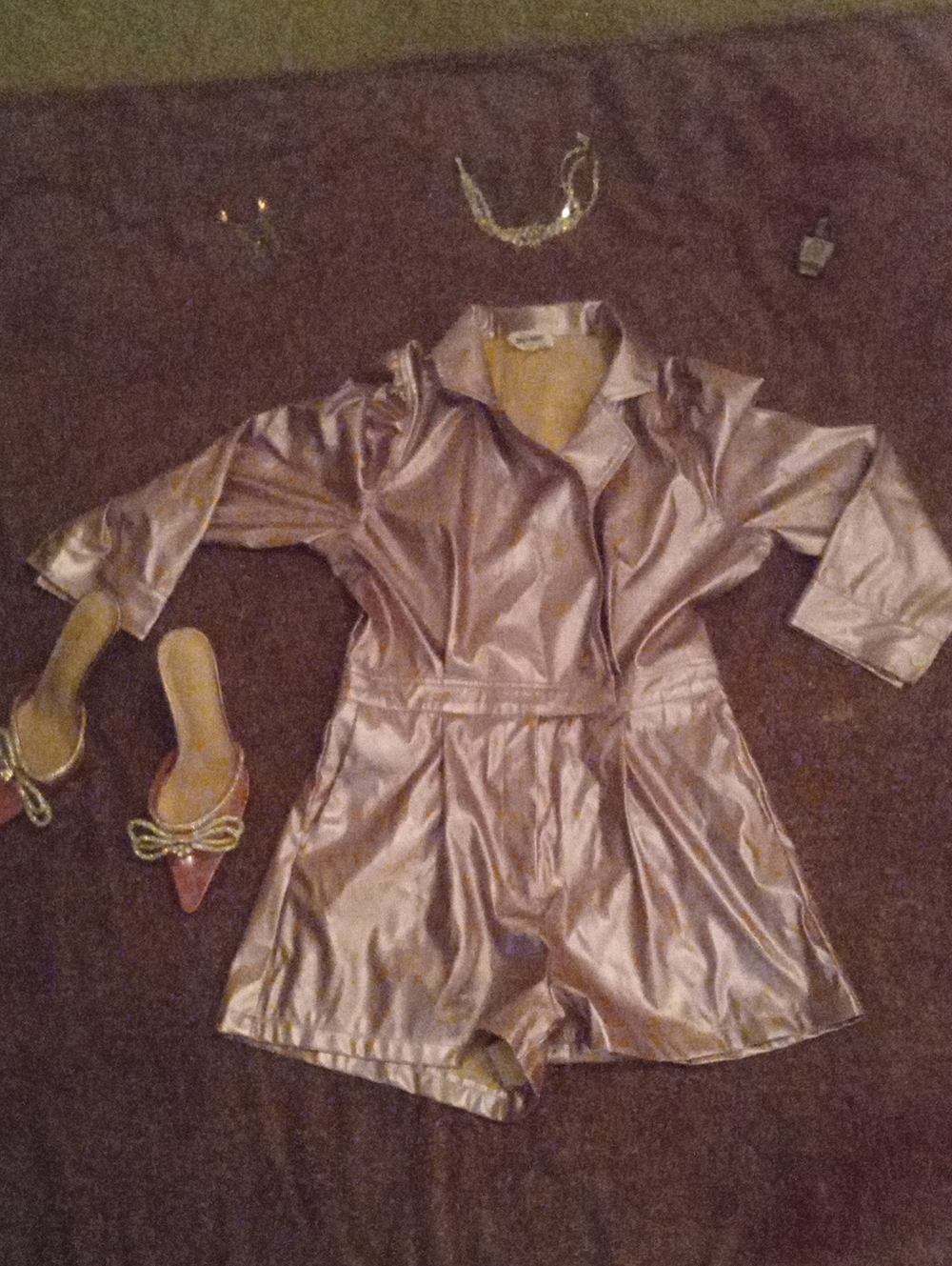 Metallic Pink Satin Romper Day + Moon- Women Pants & Jumpsuits